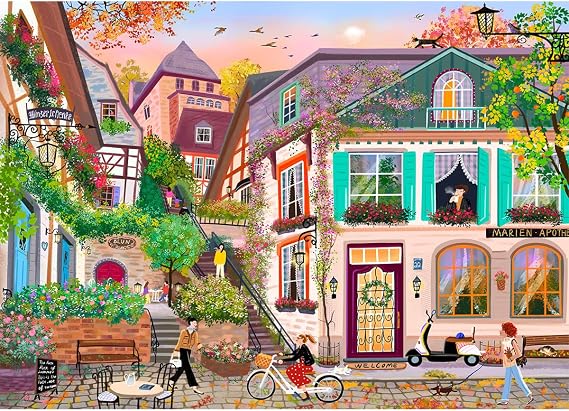 HUADADA Jigsaw Puzzles for Adults 1000 Piece -Sunset in the Alley | Eco matte oil print, eye strain relief, tight puzzle piece fit, vibrant colours,gifts for men women