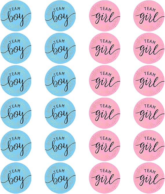 Gender Reveal Labels,12xTeam Boy&12xTeam Girl,Blue&Pink Round Sticker,24pcs