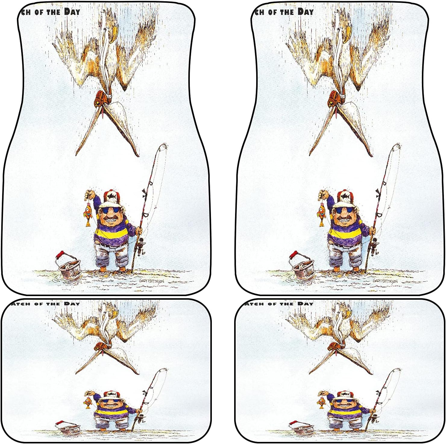 LONSANT Front & Rear Car Mats Set of 4,Fishing Fisherman Pelican Bird Animal Creative Funny Cartoon,Decorative Universal Fit Automotive Floor Mat Carpet with Non-Slip Backing for SUV,Trucks,Sedans