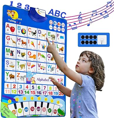 Bilingual Learning Toys for Toddlers Kids: Electronic Interactive Alphabet Wall Chart | Talking ABC, 123, English, Spanish, Piano Poster | Educational Gifts for Age 1 2 3 4 5 Year Old Baby boy Girl