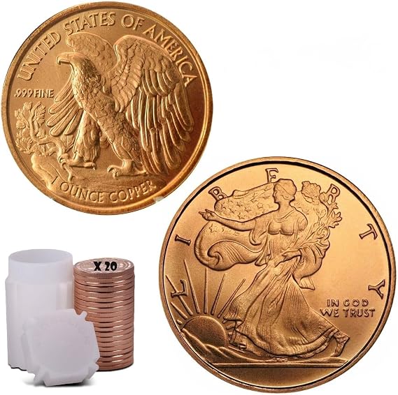 20 x 1oz Copper Rounds Walking Liberty USA Eagle 999 Fine Bullion Supplied in Tub