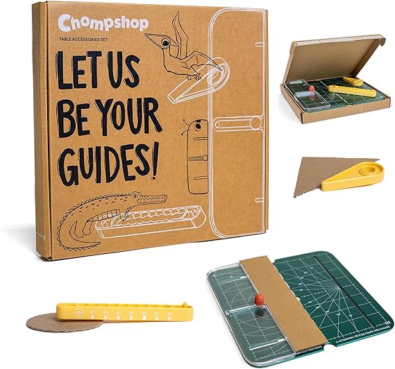 Chompshop Accessory Set for ChompSaw - Fence, Circle Tool & Angle Guide | Cuts 1/4 to 3 1/2 in, 15-degree Marks, Inch or cm Sizing, STEAM Cardboard Crafting Attachments