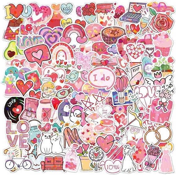 100pcs Valentine's Day Cute Heart Tattoos Fun Romantic Pink Cute Heart Love and Bear Designs Birthday Engagement Wedding Photo Party Supplies Photo Booth Props Accessories for Male Female
