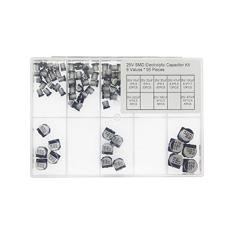 8 Values Total 95 Pieces 25V SMD Electrolytic Capacitor Kit 10uF 22uF 33uF 47uF 100uF 220uF 330uF 470uF