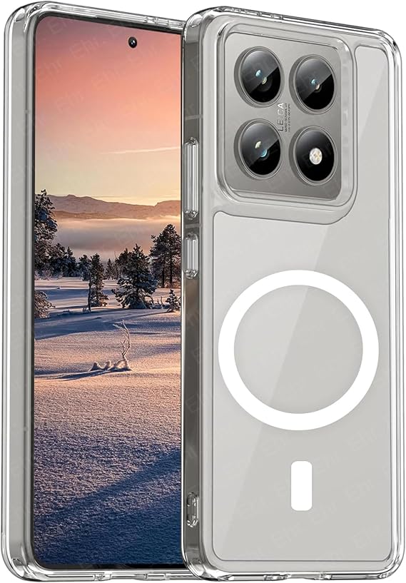 Ehr. Xiaomi Mi 14T Pro Uyumlu Kamera Korumalı Magsafe Wireless Şarj Özellikli Sert Sararmaz Kristal Şeffaf Kılıf (Şeffaf, Xiaomi Mi 14T Pro)