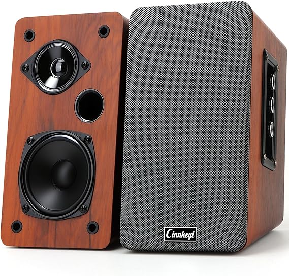 50W Wooden Bookshelf Speakers,Active 2.0 Computer Speakers | Bluetooth 5.4, RCA, AUX (3.5mm), USB Inputs | Strong Bass DSP PC Speakers for TV, Laptop, Turntable