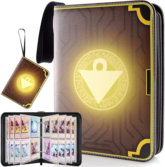 JoyHood Trading Card Binder for YGO Cards, TCG Card Folder Album Books Case with Zipper Fits PM MTG YGO, Holds Up to 400 Cards, Gifts for Boys/Girls (Millennium Puzzles)