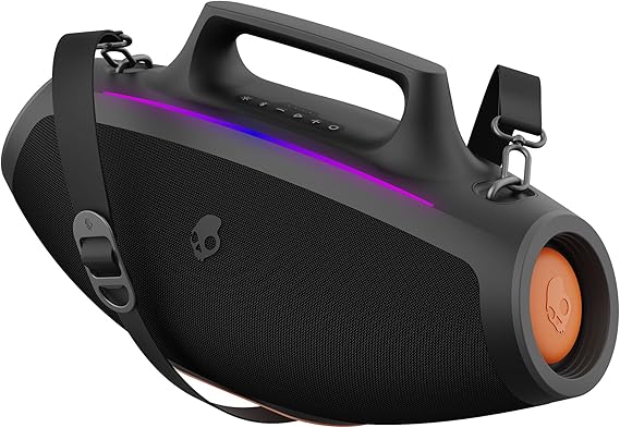 Skullcandy Barrel Bluetooth Boombox Speaker Water-Resistant Wireless Portable Speaker, with LED Lightshow Mode, 12 Hour Battery, Multi-Link, USB-C & USB-A Output Charging (Black)