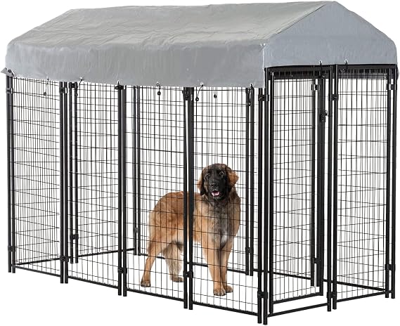 BestPet 8'x4'x6' Heavy Duty Outdoor Dog Kennel, Galvanized Welded Metal Dog Pen with UV-Resistant Waterproof Roof & Cover, Large Dog Playpen Crate Fence for Camping, Backyard