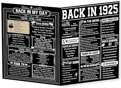 Asmallgf Vintage 100th Birthday Gifts for Women Men, Jumbo 100 Years Old Birthday Card for Grandma Grandpa, Cool Back in 1925 Decorations for Mom Dad