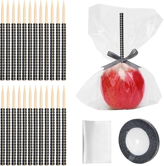 24P Candy Apple Stick Kit,Apple Rhinestone Bling Stick Wood Skewer
