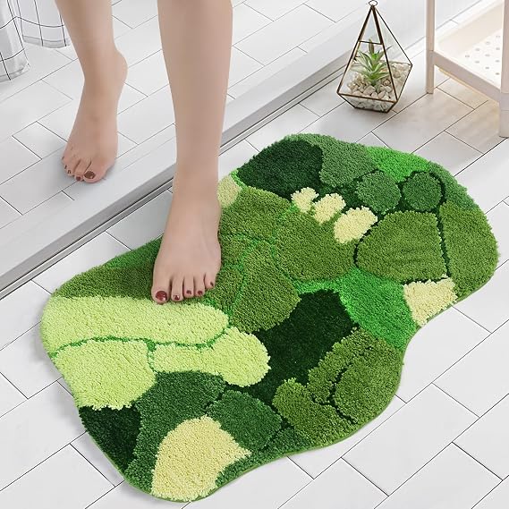 LANPU Green Moss Bath Mats - Soft, Non-Slip, Plush Aesthetic Bathroom Rugs (20"x32")