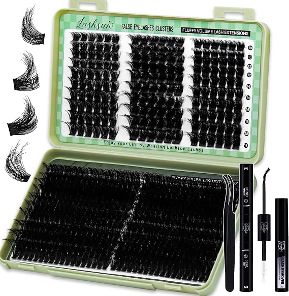 Lash Clusters Kit 540pcs D Curl mixed Length 10-22mm Wispy Cluster Lashes Kit Soft and Comfortable False Eyelashes Extension Kit, DIY Long Lasting Lashes At Home (WL+200D Kit)