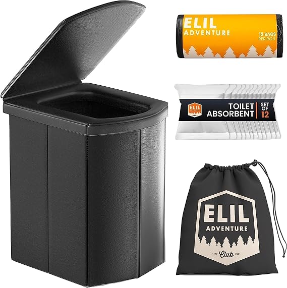 Portable Toilet for Adults Camping Porta Potty, Extra Tall Bathroom Emergency Seat for Car, Poo Powder with Trash Bag with Foldable Toilet with Lid,Carry Bag