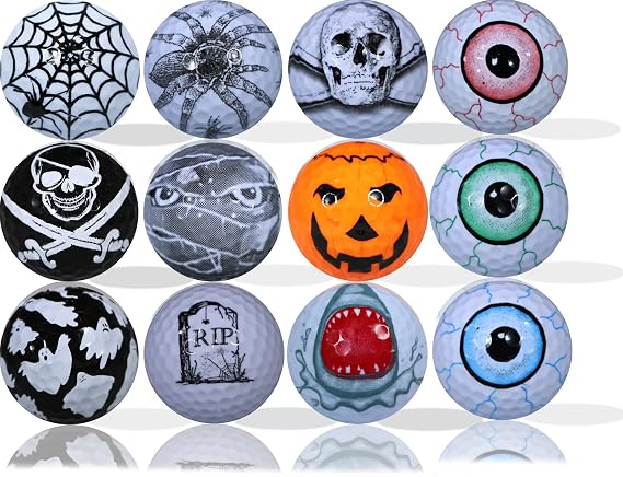 GBM Halloween Mix Golf Balls #2 Assorted Pumpkin and Ghost Designs for Halloween Themed Golf Tournaments, League Play, Parties and Seasonal Gifts, 12-Pack