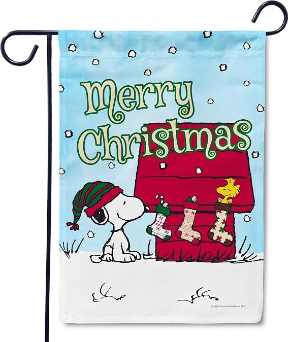 Flagology, PEANUTS, Christmas Trimmings Snoopy Garden Flag 12" x 18", Officially Licensed PEANUTS, Christmas
