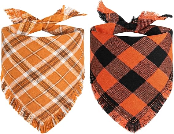 Kytely Fall Dog Bandana, Large Autumn Bandanas 2Pack, Orange Black Scarf