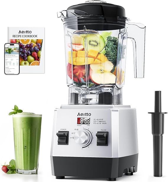 Aeitto Blenders for Kitchen with 68Oz. Large Capacity, 1800W Max Power Smoothie Blender, 3 Preset Programs & 7 Speeds, Professional Countertop Blender for Smoothies, Ice Crush, Silver