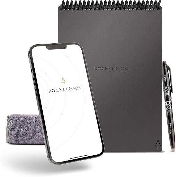 ROCKETBOOK Smart Reusable Notebook, Flip Executive Size Spiral Notebook, Gray, (6" x 8.8")