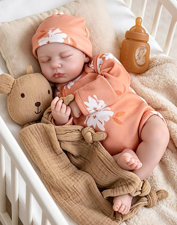 Aori Reborn Baby Dolls, 20-Inch Newborn Sleeping Girl in Coral Outfit