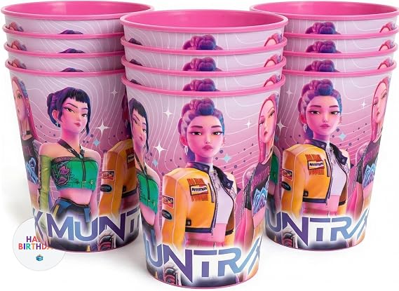 Unique KPop Demon Hunters Cups 12 Plastic Reusable Party Favor Cups 16 oz KPop Demon Hunters Birthday Decorations and Party Supplies - for Water, Juice, Goodie Bag Favors - Officially Licensed