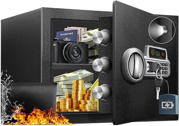 1.8 Cu Ft Small Fire proof Safe Box with Fireproof Waterproof Bag | Anti-Theft Security Safes with Digital Keypad, Combination Lock, Smart Alarm,Type-C Port for Home Documents Valuables Jewelry