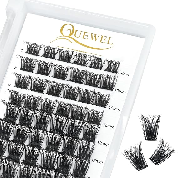 QUEWEL Cluster Lashes 72 Pcs Wide Stem Individual Lashes C/D Curl 8-16mm Length DIY Eyelash Extension False Eyelashes Honey01 Styles Soft for Personal Makeup Use at Home (Honey01-D-MIX8-16)