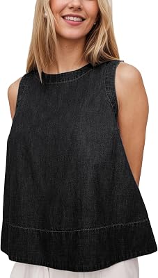 Xiaoxuemeng Womens Denim Top Y2K Sleeveless Jean Tank Tops for Women Crewneck Loose Fit Denim Tank Tops
