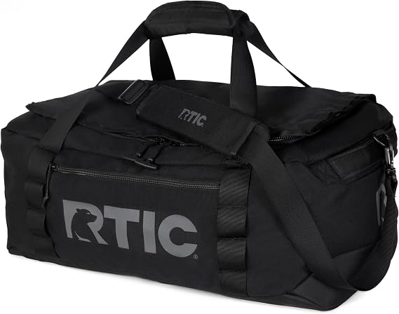 RTIC Road Trip Duffle Bag for Men and Women, Traveling Tote for Camp, Travel, Gym, Weekender, Camping, Overnight, Carry On, Sports, Spacious, Water Resistant, Medium, Black