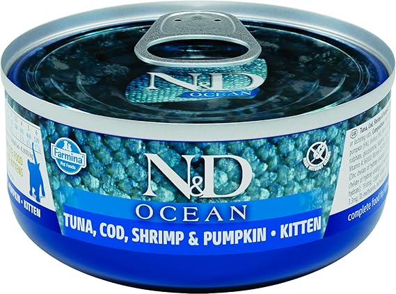 N&D Ocean Yaş Kedi Maması, Konserve Morina Balığı, Karides ve Balkabaklı, Yavru Kedi, 70 gr