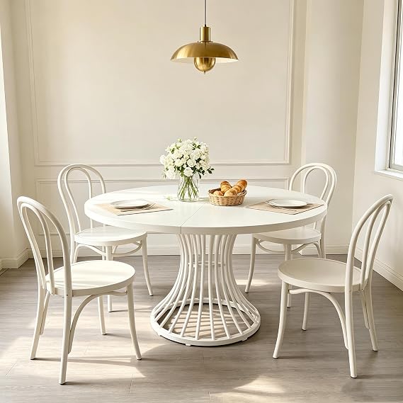 Tribesigns Round Dining Table for 4-6 People, Circle Kitchen Table, 75 CM Tall Farmhouse Dining Room Tables, with Metal Base for Kitchen, Living Room, White