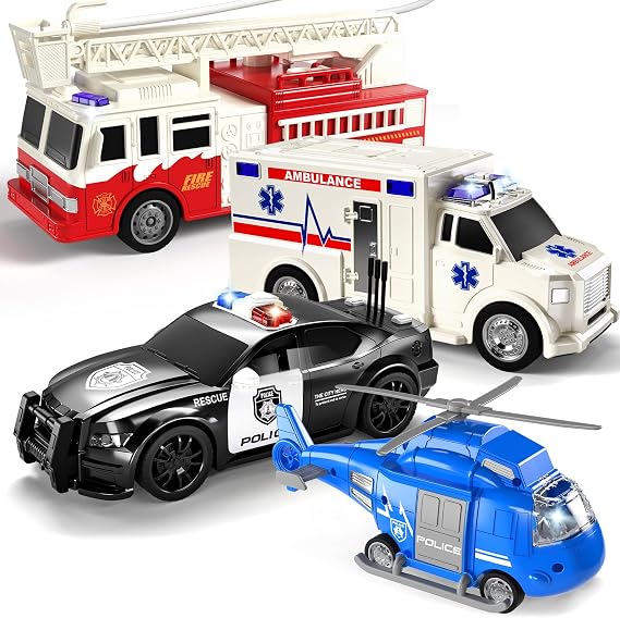 TEMI Emergency Vehicle Toys, Ambulance, Fire Truck, Police Car, Helicopter