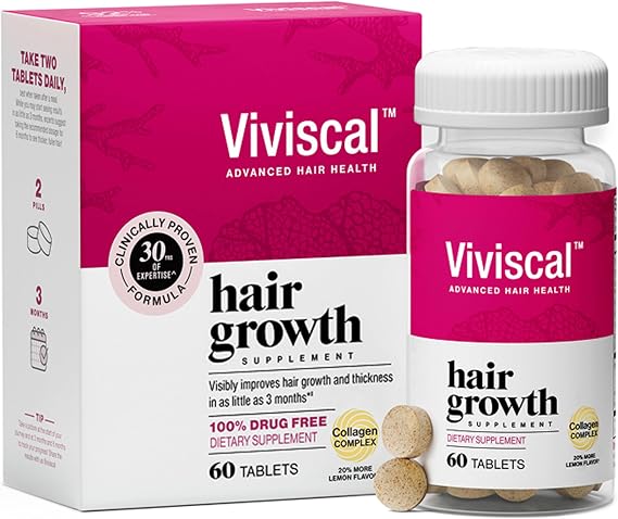Viviscal Hair Growth Supplements for Women, 60 Tablets, 1 Month | For Thicker & Fuller Hair, Thinning Hair Support, Biotin & Marine Collagen, Drug-Free