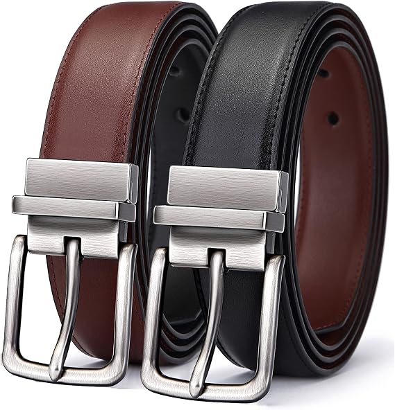 BULLIANT Men's Reversible Leather Belt Trimmable 1.25"-2 IN 1-Gift Boxed