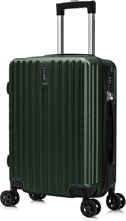 FLIEE Cabin Suitcase Hard Shell | 55x40x20cm Cabin Luggage | Lightweight Suitcase | Aluminum Telescopic Handle | TSA 3 Digit Combination Lock | 4 Dual Spinner Wheels. (Green, Cabin 20'')