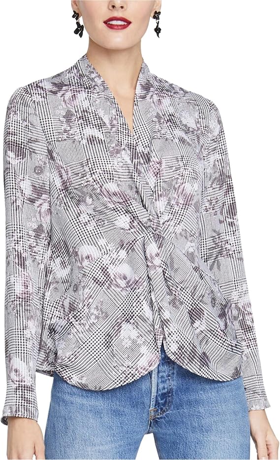 Rachel Roy Womens Twisted Top Pullover Blouse, Grey, 14