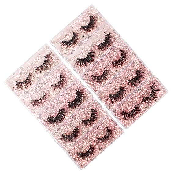 VAYATOR 10 Pairs Wholesale Natural Mink Eyelashes 3D Mink Lashes Long Thick False Eyelashes High Volume Eye lashes Hand made Makeup Eyelash Soft (10 Pairs Mixed-J001-J010)