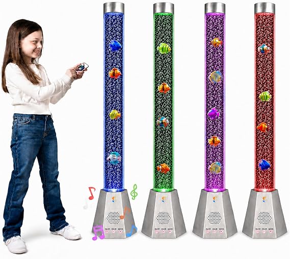 Special Supplies Aquarium Sensory Fish Bubble Light Tube with Music Bluetooth Speaker, 16-Color LED Nightlight, Remote Control, Floor-Standing Lamp for Kids and Adults, 4 Ft (Hexagonal)