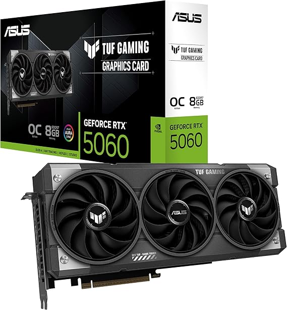 ASUS TUF Gaming GeForce RTX 5060 OC Edition 8GB GDDR7 Gaming Graphics Card Nvidia GeForce RTX5060 DLSS 4 3125 slot design PCIe 5.0 3X DisplayPort 2.1b 1x HDMI 2.1b