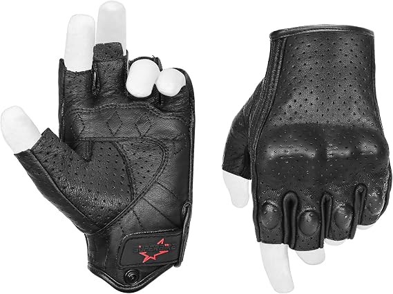 Superbike Fingerless Motorcycle Gloves Mens Leather Motorcycle Racing Gloves Hard Knuckle Armored(G11-Black,XL)