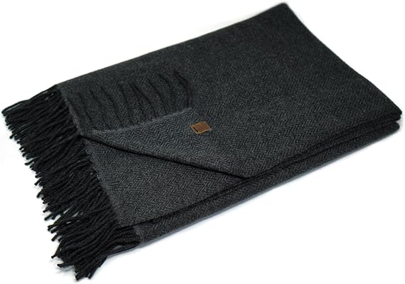 Borges & Scott Signature - 100% Cashmere Blanket Throw - Black Grey Herringbone