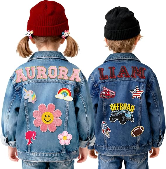 Personalized Kids Denim Jacket with Names,Baby Toddler Boys Girls Basic Denim Jacket, Easter Basket Stuffers, Custom 1-14 Years Old,Creative Easter Gift, Christmas and Birthday Gifts