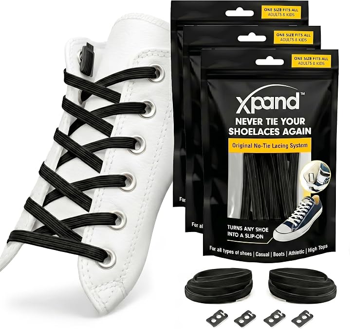Xpand No Tie Elastic Shoe Laces for Sneakers - Shoelaces for Adults & Kids | 1 Size Fits All. Shoe Strings for Athletic & Training Shoes. Patented Lace Anchors Lock in Place. 52-Inch Stretch Laces.