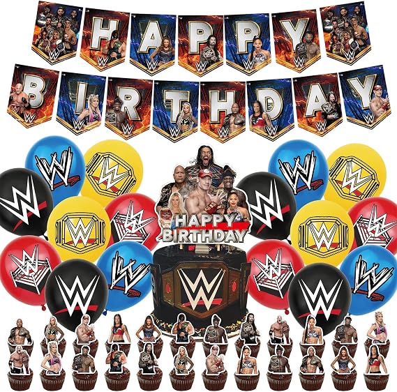 41Pcs Wrestlinss Theme Birthday Party Decorations, Complete Wrestling Party Supplies Set, Cupcake Toppers for Wrestlinss Theme Parties, Perfect Wrestling Gifts for Boys & Grils
