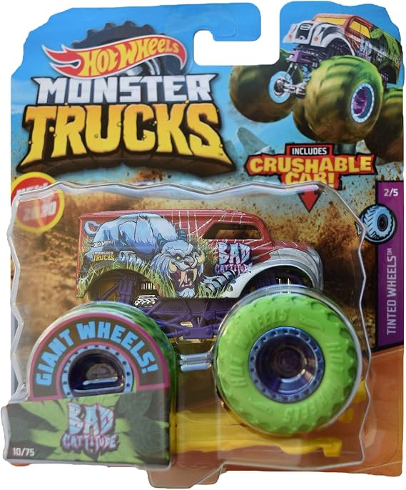 Hot Wheels Monster Trucks 1:64 Scale Bad Cattitude 10/75 Crushable Car