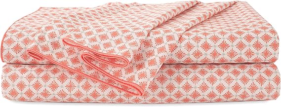 EcoPure Queen Size Sheet Set, Orange | 100% Organic Cotton, Comfort Washed, Cooling, Deep Pocket, GOTS Certified