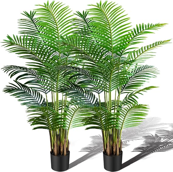 6ft 2-Pack Artificial Areca Palm Plant in Pot, Fake Tropical Cane Palm Silk | Tree Indoor Outdoor, Dypsis Lutescens Plants, 70in Lifelike Faux Silk Plant Home Garden Decoration, Housewarming Gift