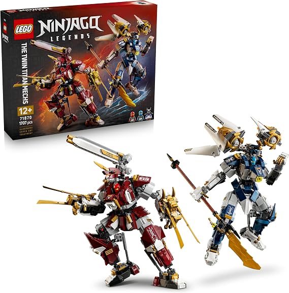 LEGO Ninjago The Twin Titan Mechs Ninja Playset with 2 Action Figures and 3 Mini Figures Including Kai and NYA Children's Room Decoration Gift Idea for Boys from 12 Years and Teenager Fans 71870