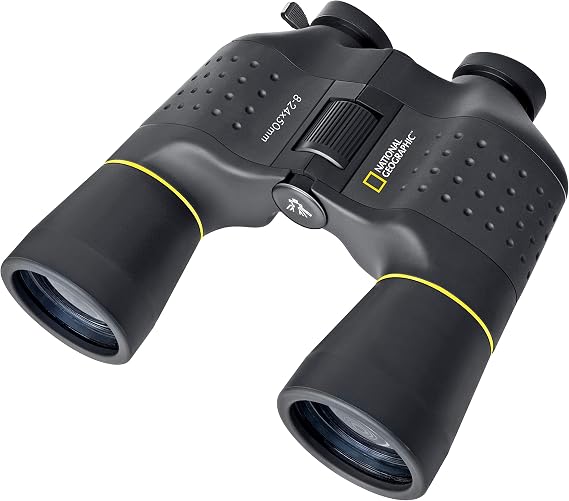 National Geographic Zoom Binoculars 8-24x50 with Medium Drive Focusing and Robust Rubber Armour Including Tripod Connection Carry Strap and Carry Bag