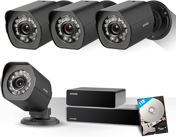 Zmodo Full HD 1080p Simplified PoE Security Camera System w/Repeater, 4 x 2.0 Megapixel IP Outdoor Surveillance Camera, 8CH HDMI NVR and 1TB Hard Drive